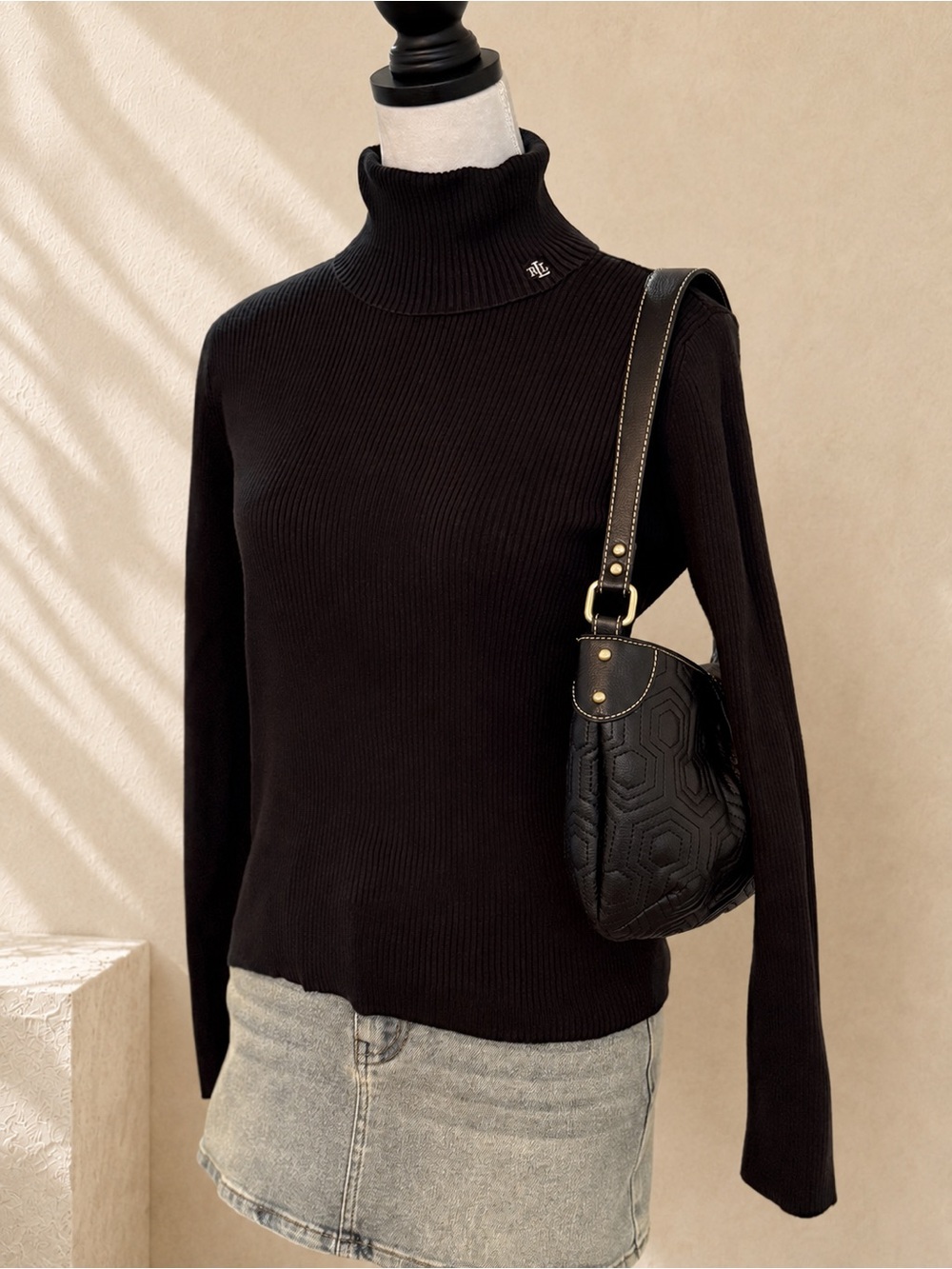 Lauren Ralph Lauren Black Ribbed Turtleneck M